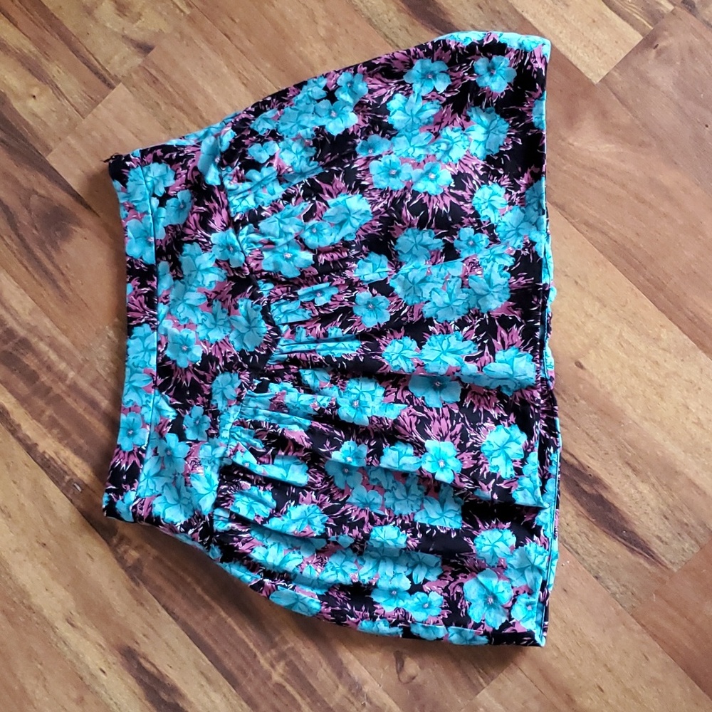 Zara Blue Whimsigoth Floral Pleated Gathered Mini Skirt